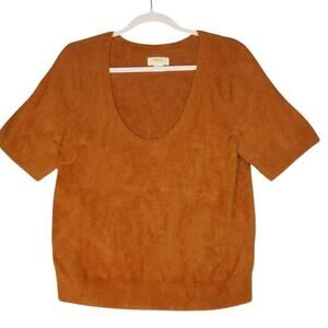 Maeve Anthropologie Sweater Womens Burnt Orange XL Fuzzy Short Sleeve Boho